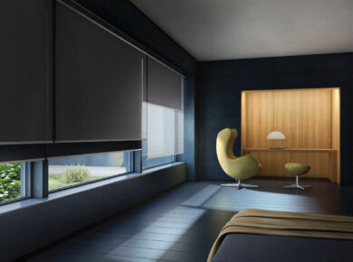 blackout roller blind in living room window