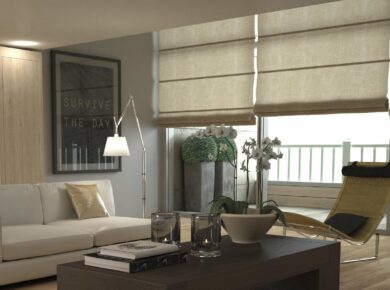 Roman Blinds in grey light filter in living room