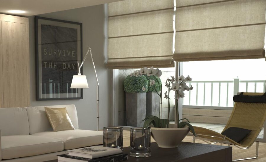 Roman Blinds in grey light filter in living room