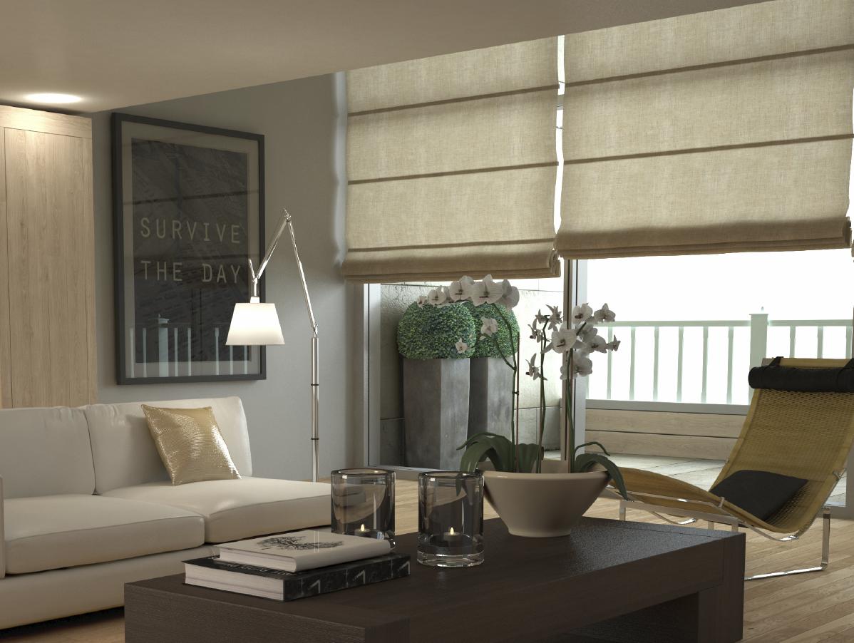 Roman Blinds in grey light filter in living room