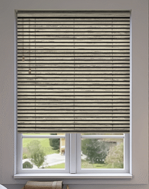 grey wooden blind on bathroom window