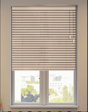 Wooden blind on bedroom window white woood