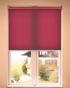 roller blind red in living room window in colour red