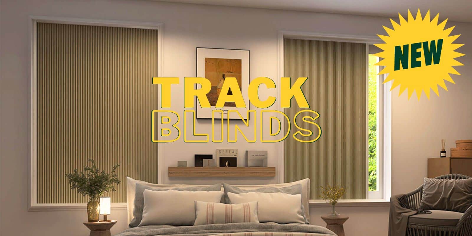 track honeycomb blinds on windows above bed