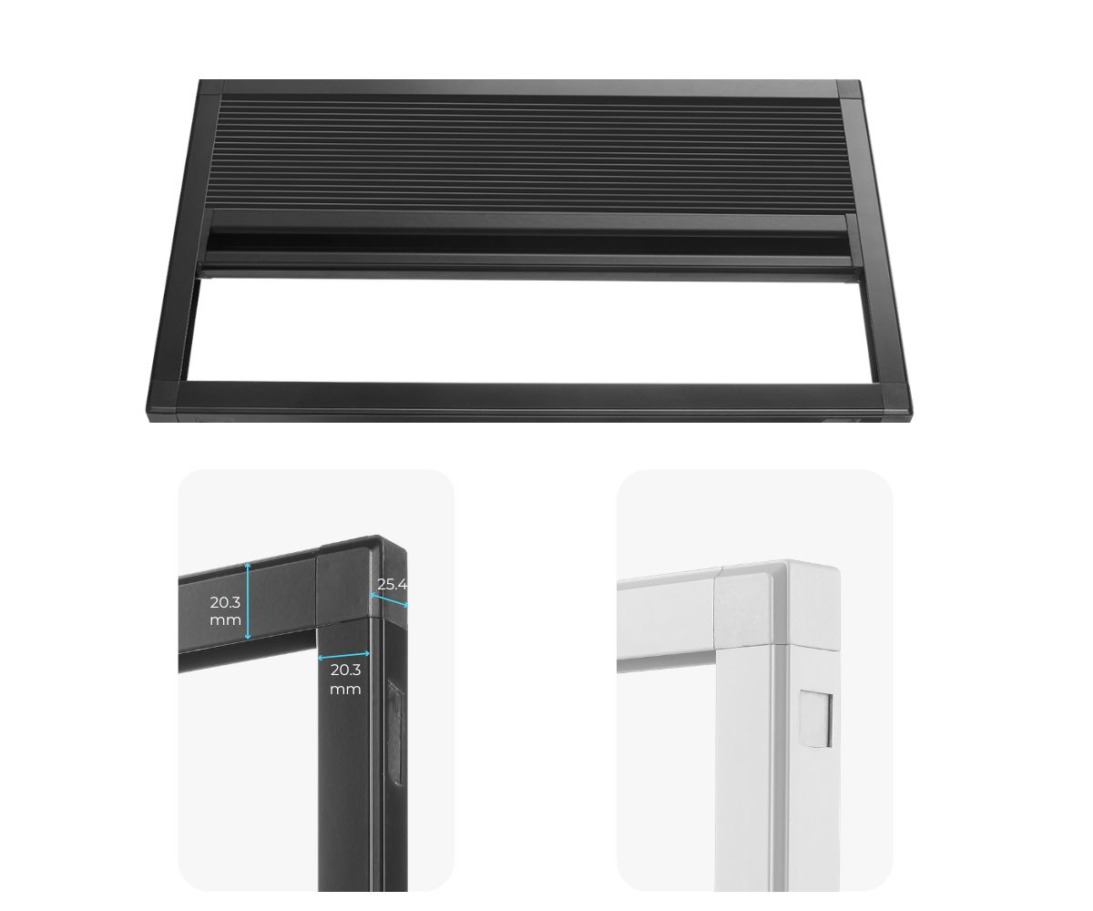 Full frame thermal honeycomb blind system showing slim aluminium side tracks and headrail detail for blackout window insulation