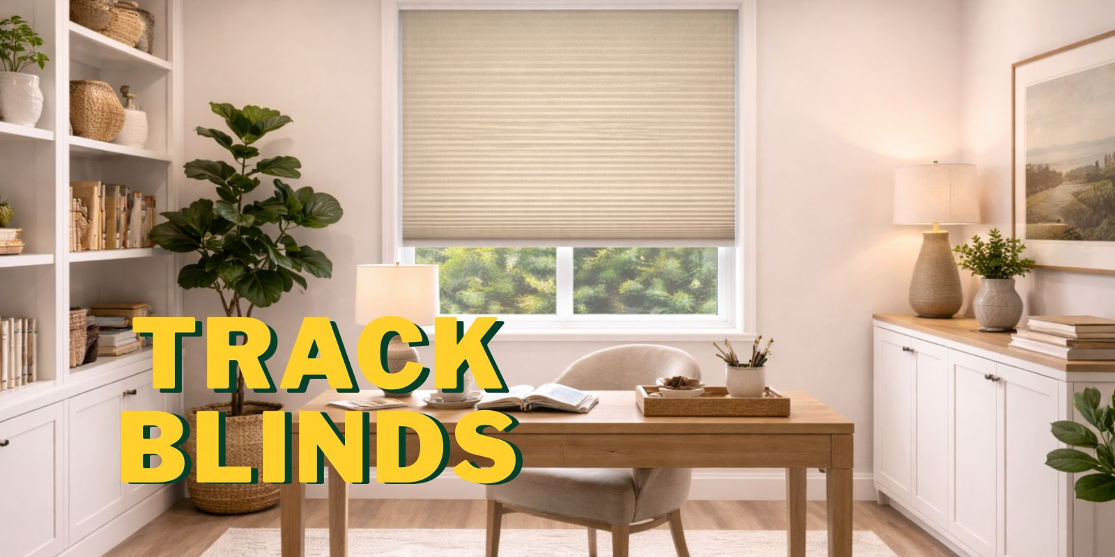 Thermal honeycomb blinds full frame system installed inside modern home office window with slim side tracks and blackout cellular fabric